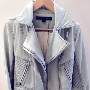THEYSKENS THEORY DENIM MOTO JACKET. Size P, fits size 2. Excellent condition.
